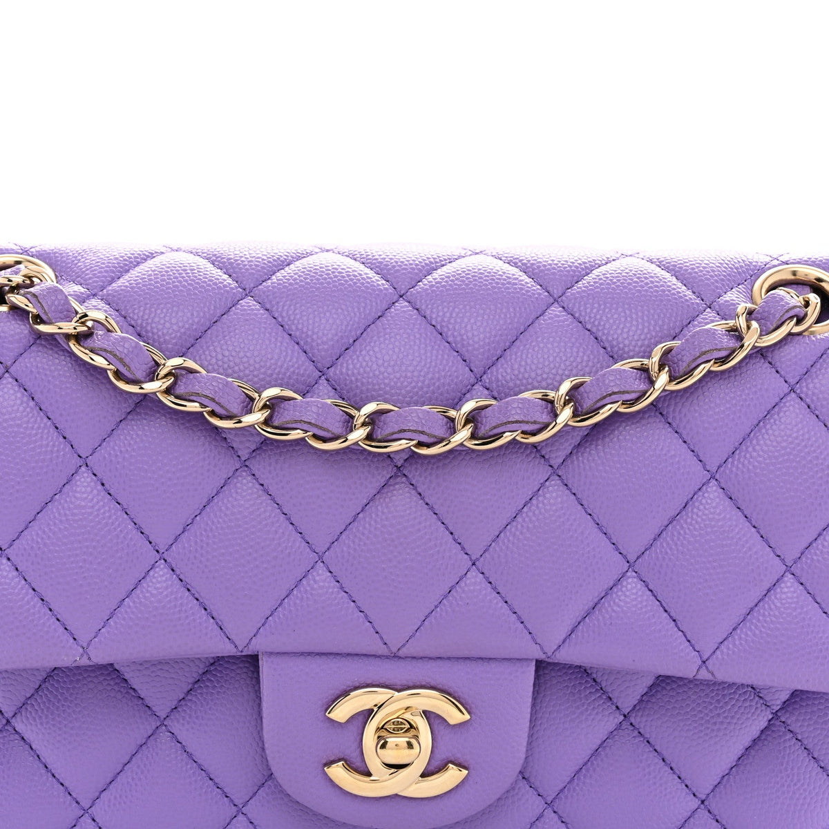 Small Quilted Caviar Flap Shoulder Bag - Purple