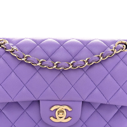 Small Quilted Caviar Flap Shoulder Bag - Purple