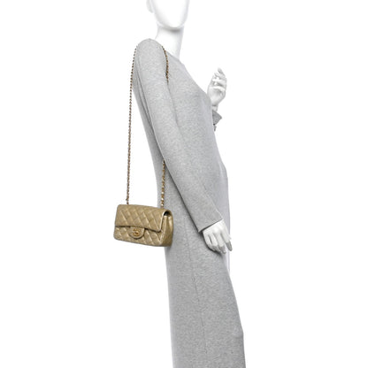 Mini Quilted Caviar Flap Shoulder Bag - Tan