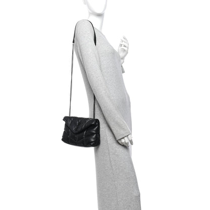 Quilted Lambskin Satchel Bag - Black