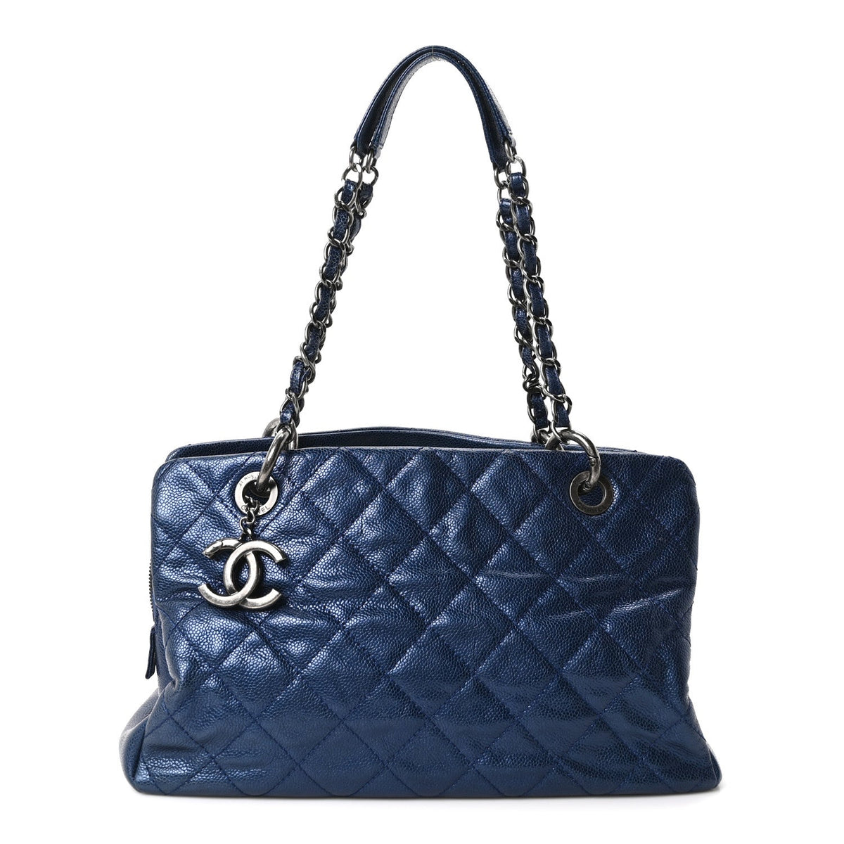 Quilted Caviar Tote Bag - Blue