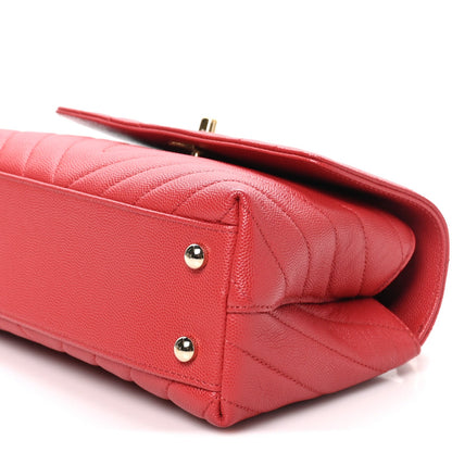 Mini Quilted Caviar Flap Shoulder Bag - Red