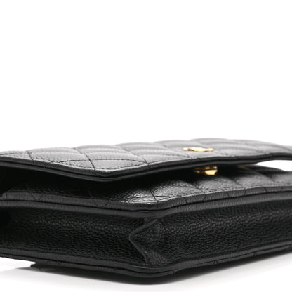 Quilted Caviar Wallet Bag - Black
