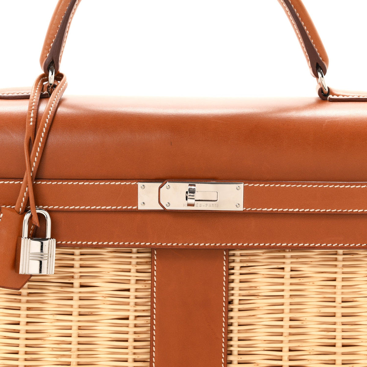 Wicker Barenia Picnic Kelly 35 Naturel F Handbag