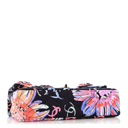 Quilted Fabric Flap Shoulder Bag - Black