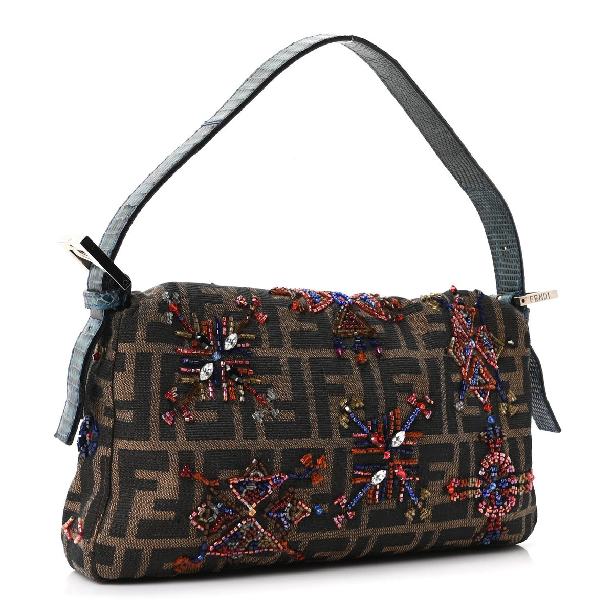Lizard Zucca Crystal Beaded Baguette Tob Handbag