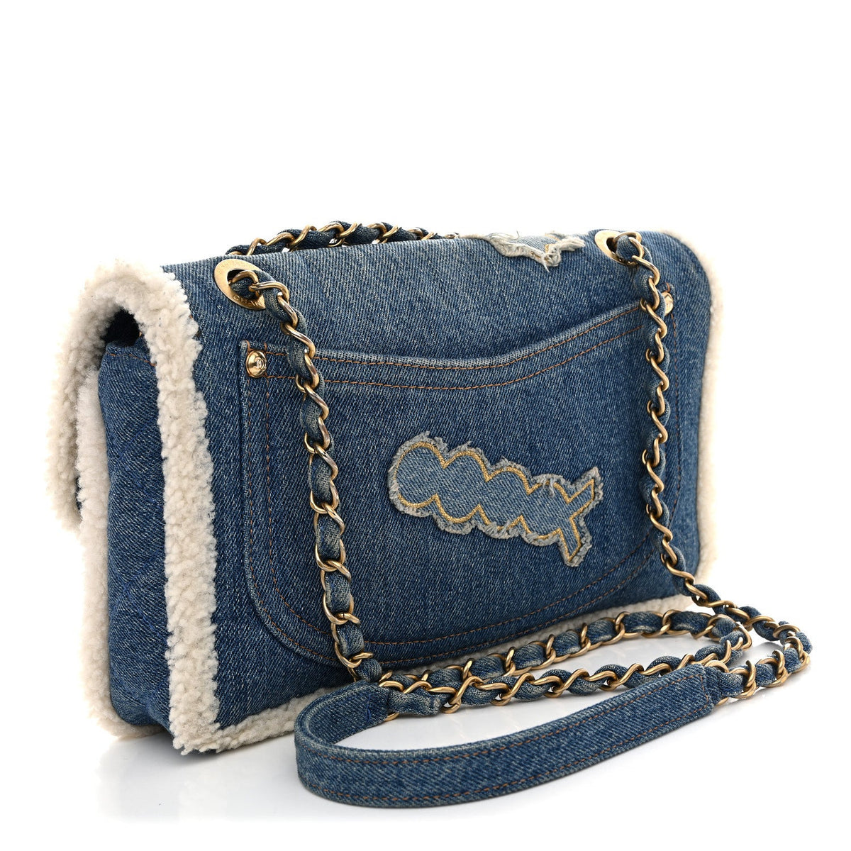 Shearling Flap Shoulder Bag - Blue