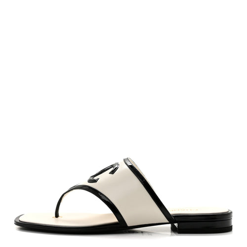 Lambskin Patent Calfskin CC Thong Sandals White Black