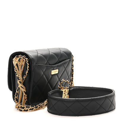 Small Quilted Lambskin Flap Shoulder Bag - Black