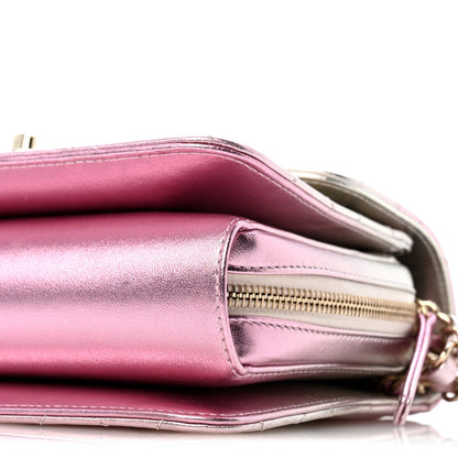 Large Quilted Lambskin Flap Shoulder Bag - Gold