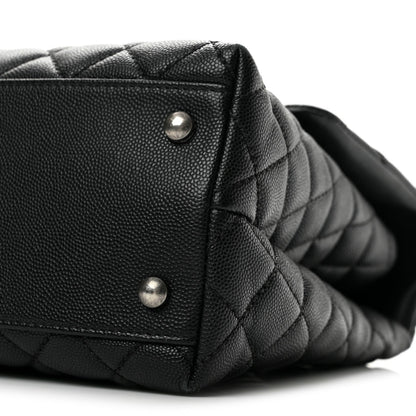 Medium Quilted Caviar Flap Shoulder Bag - Black