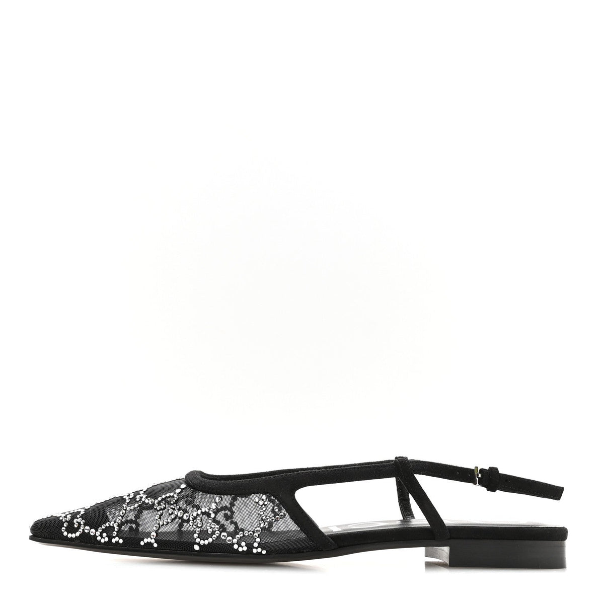 Tela Retino Kid Scamosciato Crystal GG Monogram Square G Slingback Fla