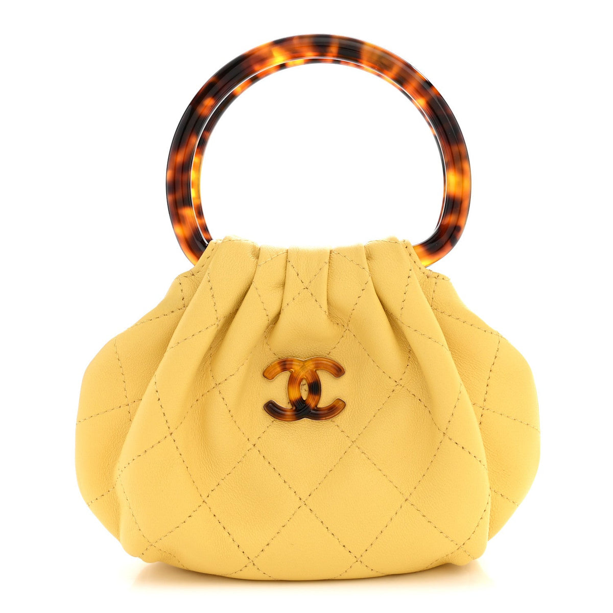 Mini Quilted Lambskin Pouch - Yellow