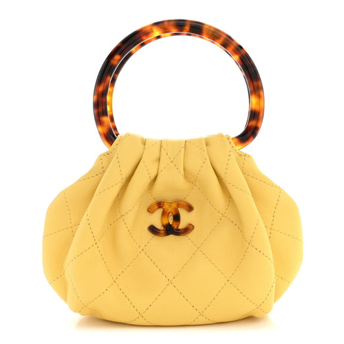 Mini Quilted Lambskin Pouch - Yellow