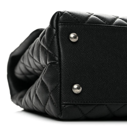 Medium Quilted Caviar Flap Shoulder Bag - Black