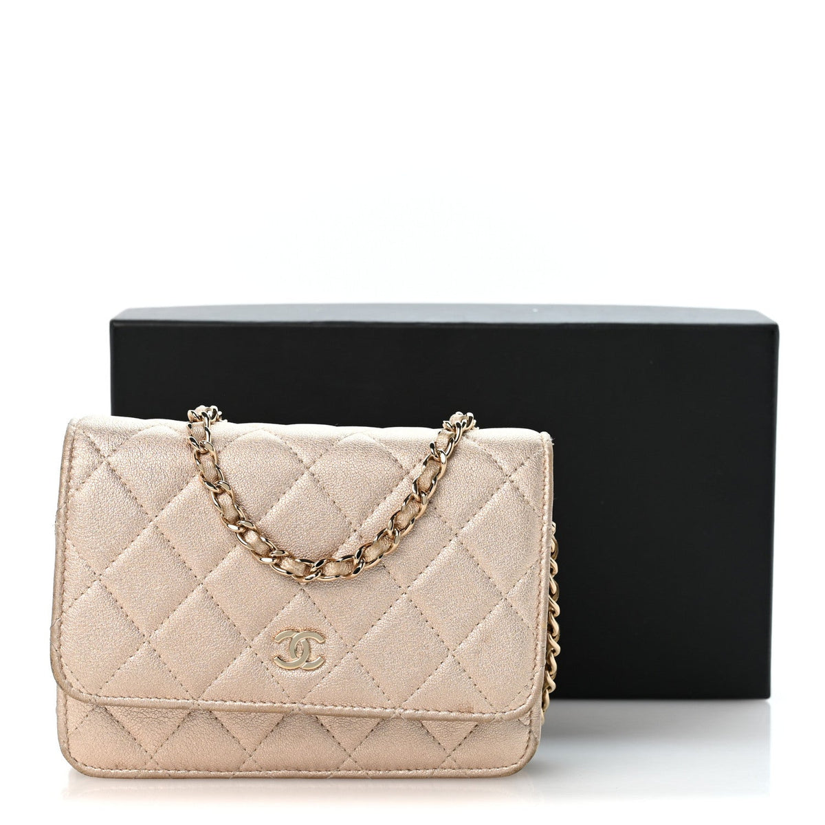 Mini Quilted Lambskin Wallet Bag - Gold