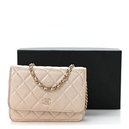 Mini Quilted Lambskin Wallet Bag - Gold