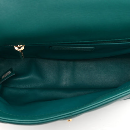 Small Quilted Lambskin Flap Shoulder Bag - Green