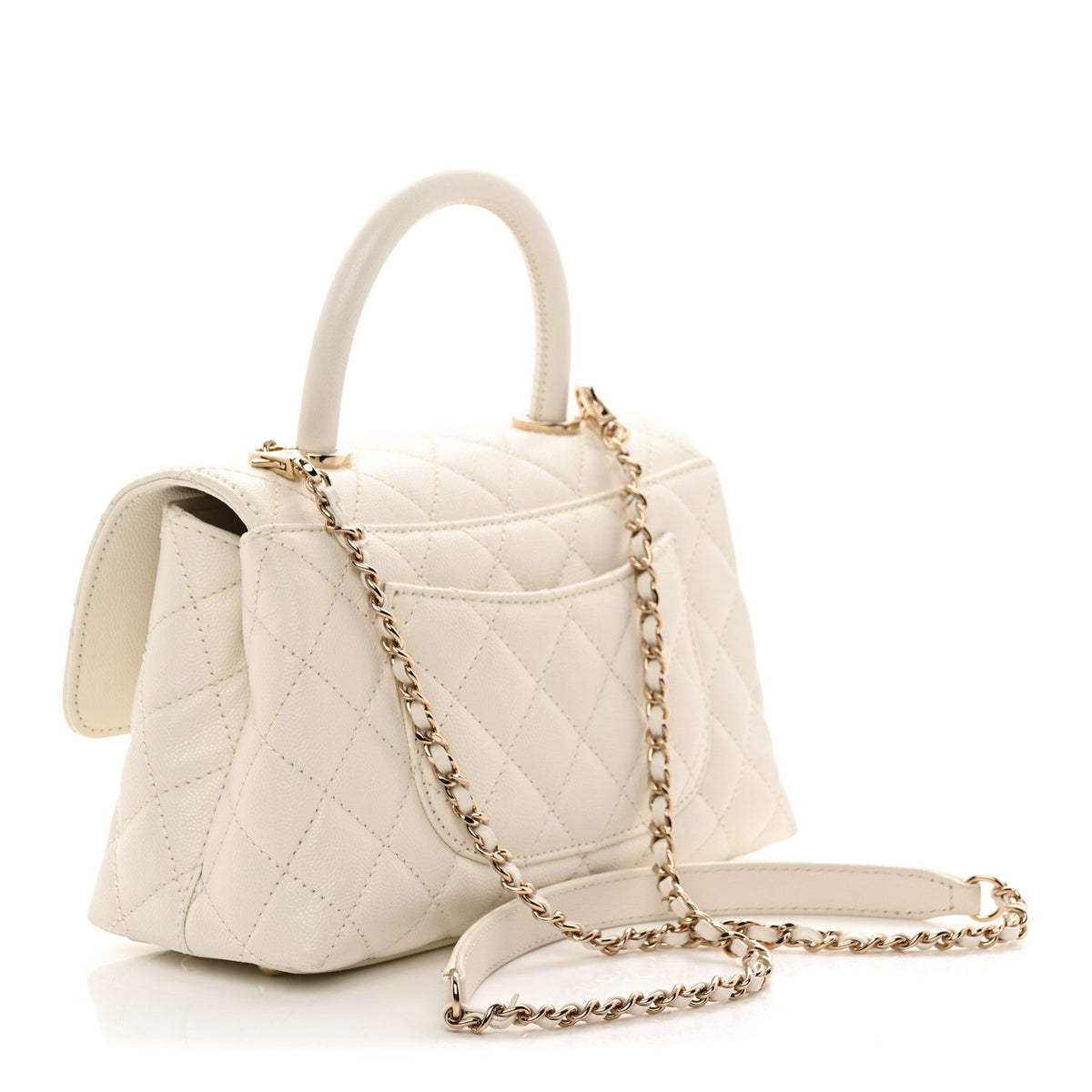 Mini Quilted Caviar Flap Shoulder Bag - White