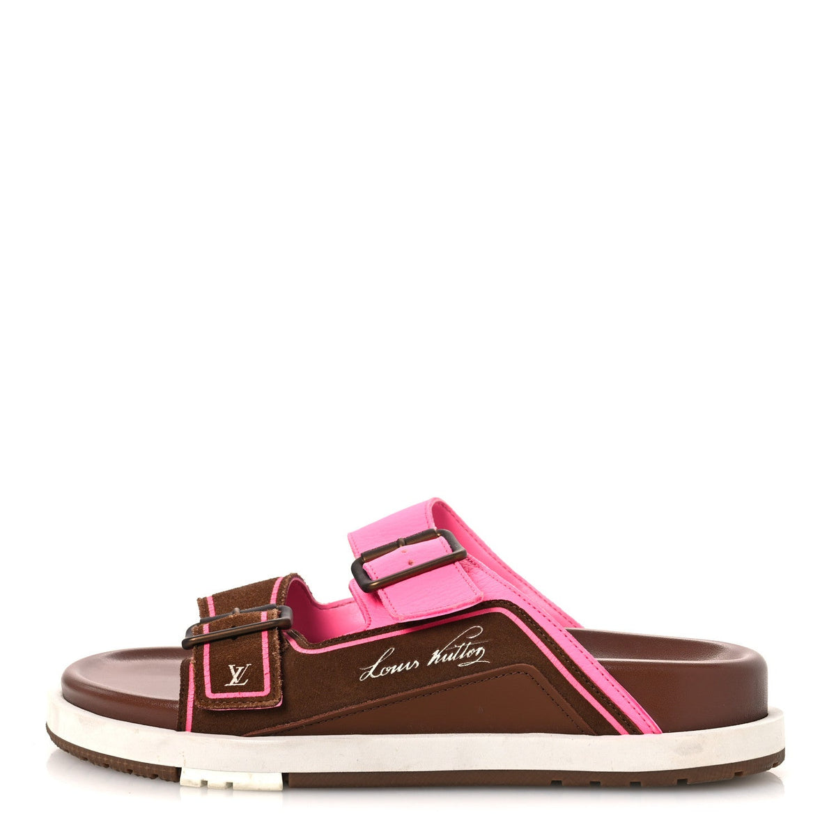 Mix Materials LV Script Trainer Mules 6 Brown Pink