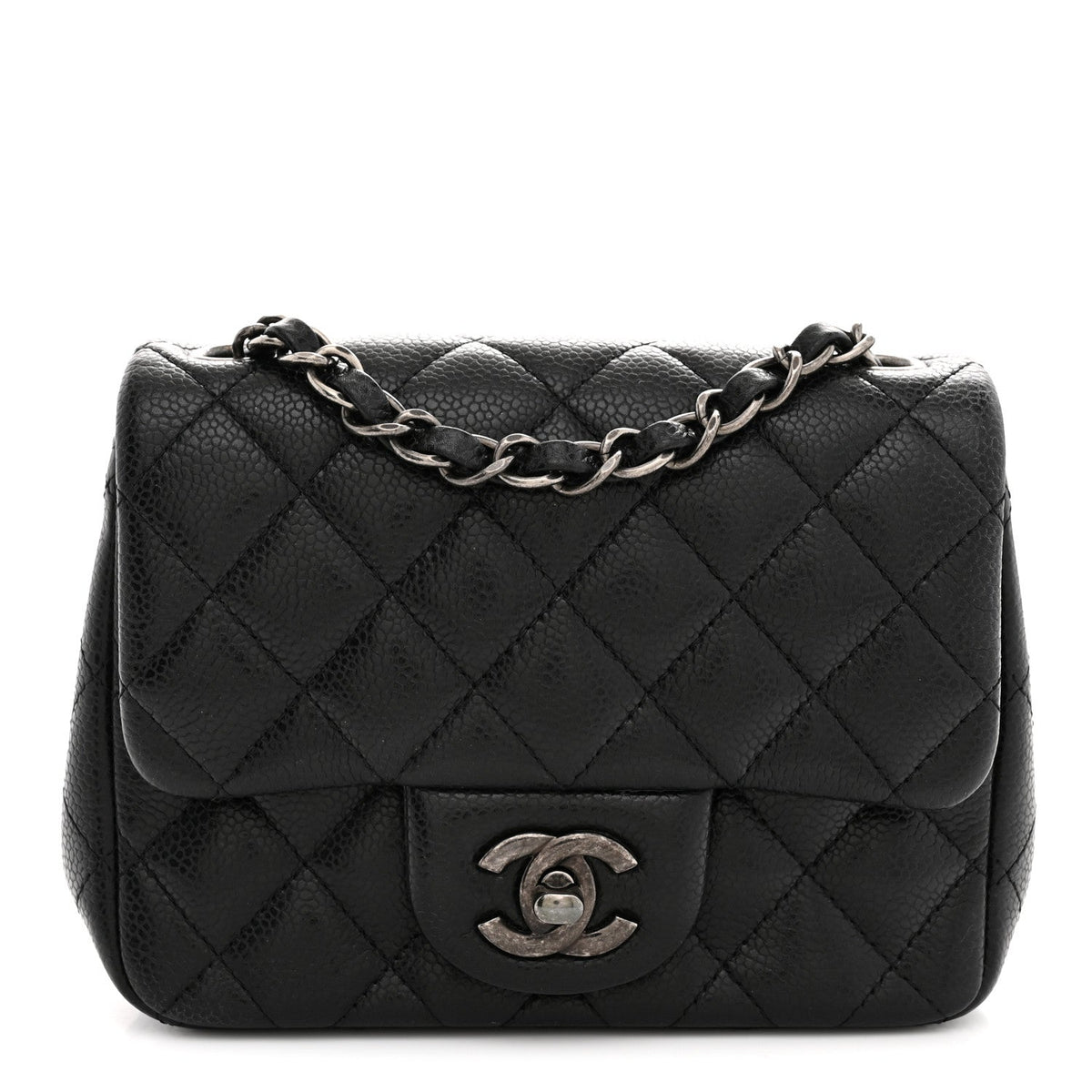 Mini Quilted Caviar Flap Shoulder Bag - Black
