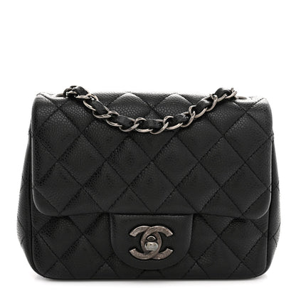 Mini Quilted Caviar Flap Shoulder Bag - Black