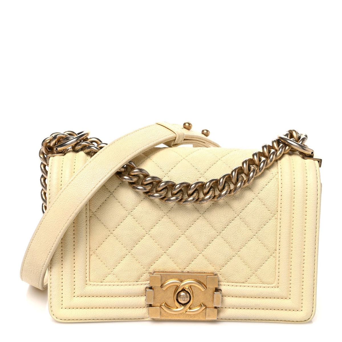Small Quilted Caviar Flap Shoulder Bag - Yellow