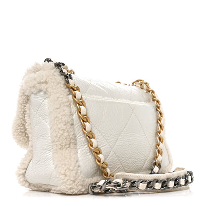 Medium Calfskin Shearling Flap Shoulder Bag - White