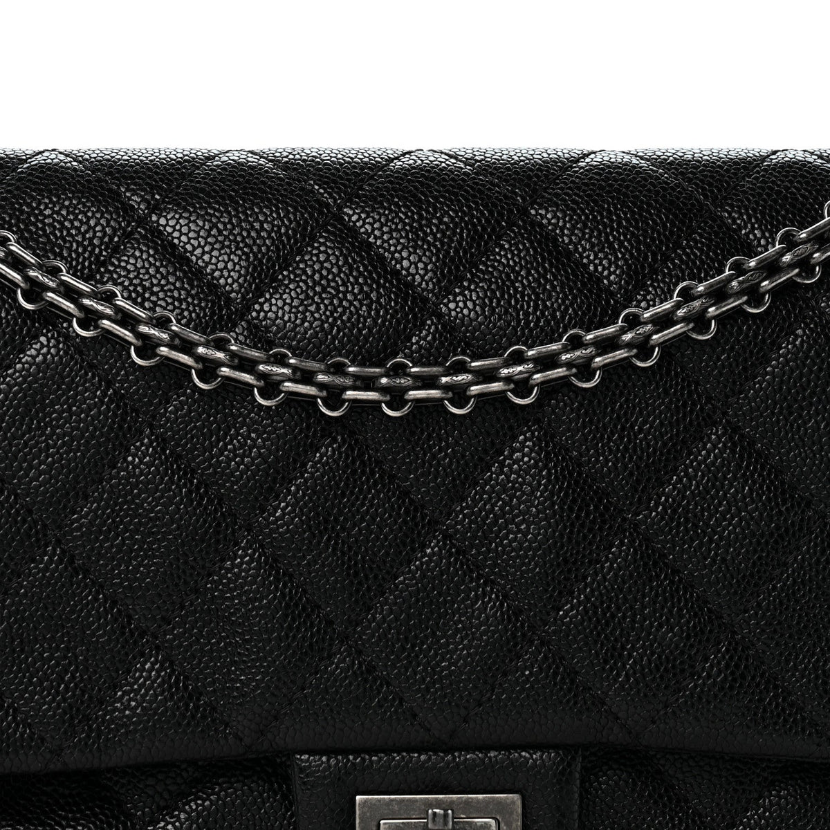 Quilted Caviar Flap Shoulder Bag - Black