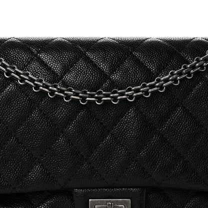 Quilted Caviar Flap Shoulder Bag - Black