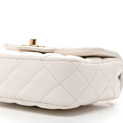 Mini Quilted Lambskin Flap Shoulder Bag - White