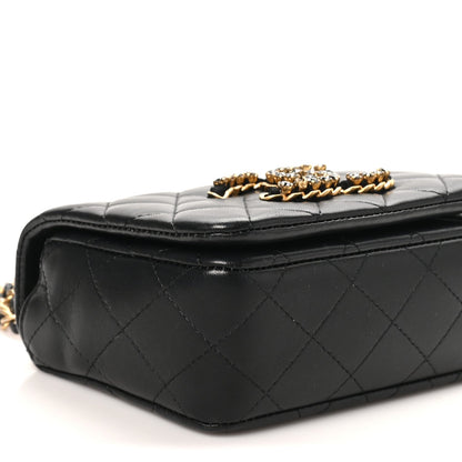 Mini Quilted Lambskin Flap Shoulder Bag - Black