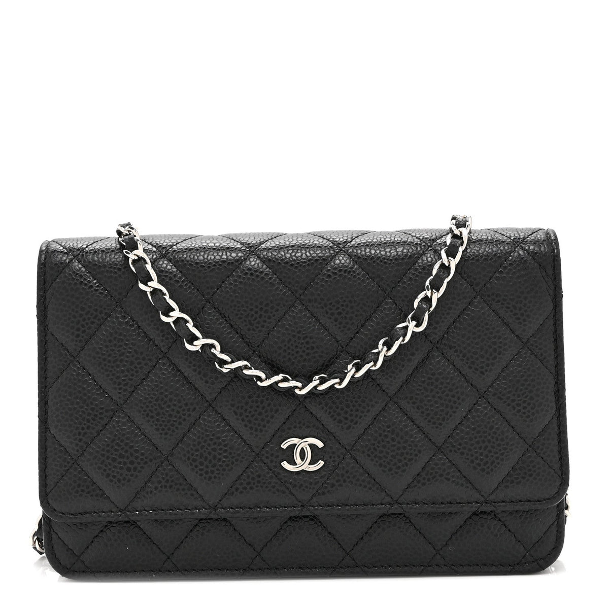 Quilted Caviar Wallet Bag - Black