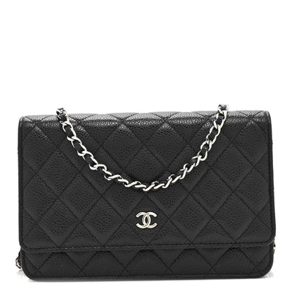 Quilted Caviar Wallet Bag - Black