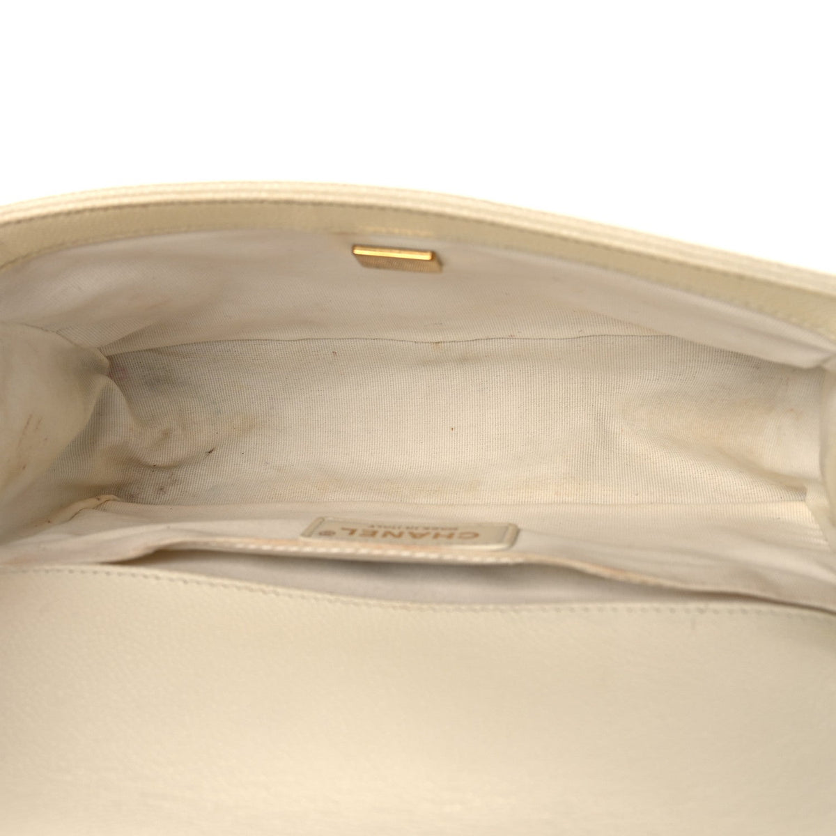 Medium Quilted Caviar Flap Shoulder Bag - White
