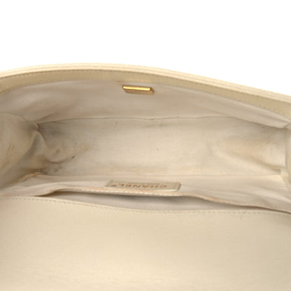 Medium Quilted Caviar Flap Shoulder Bag - White