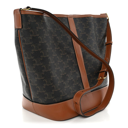 Medium Calfskin Canvas Bucket Bag - Tan