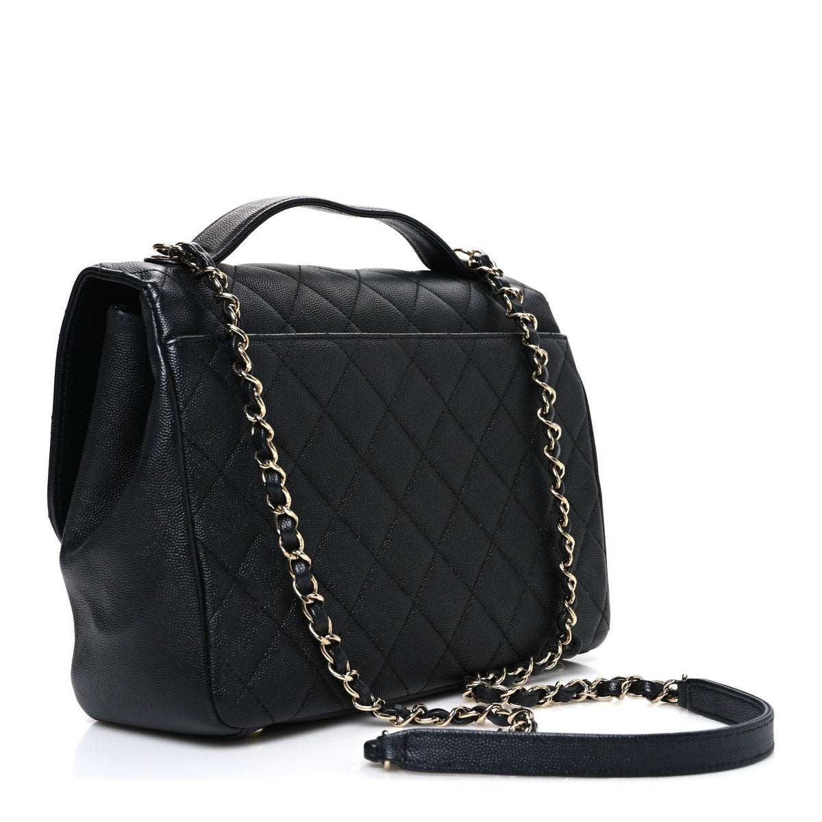 Large Quilted Caviar Flap Shoulder Bag - Black