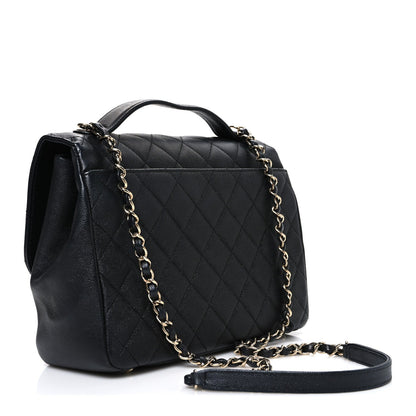 Large Quilted Caviar Flap Shoulder Bag - Black