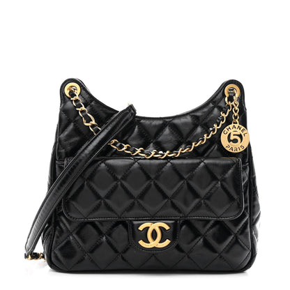 Quilted Calfskin Hobo Bag - Black