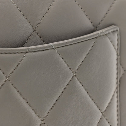 Small Quilted Lambskin Flap Shoulder Bag - Grey