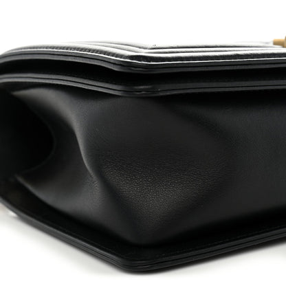 Medium Quilted Calfskin Flap Shoulder Bag - Black