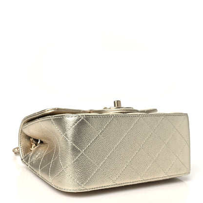 Mini Quilted Caviar Flap Shoulder Bag - Gold