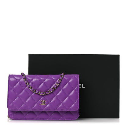 Quilted Caviar Wallet Bag - Purple