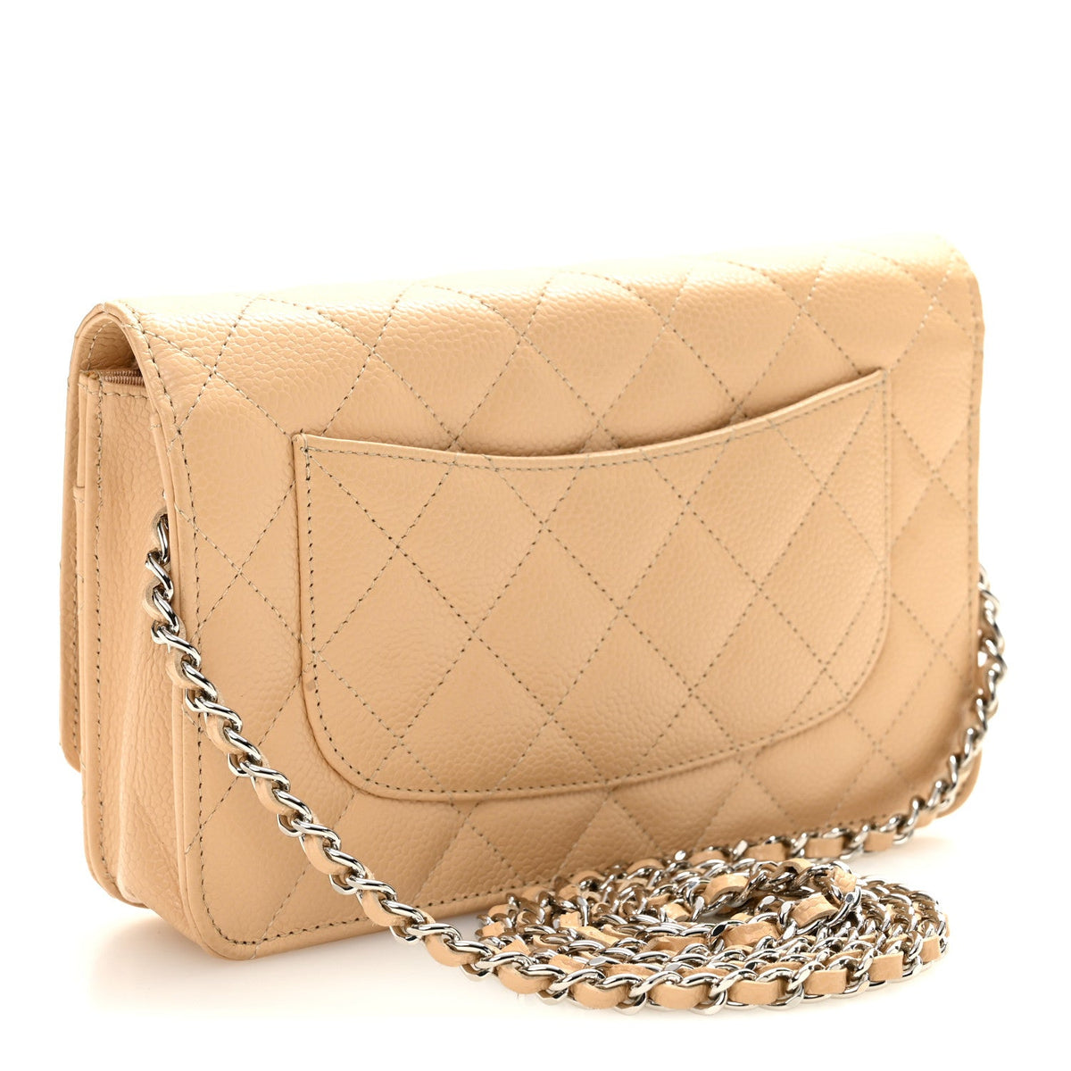 Quilted Caviar Wallet Bag - Beige