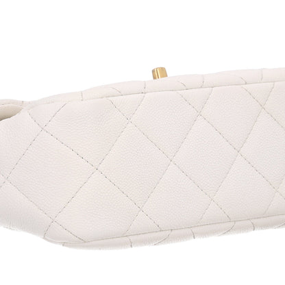 Quilted Caviar Flap Shoulder Bag - White