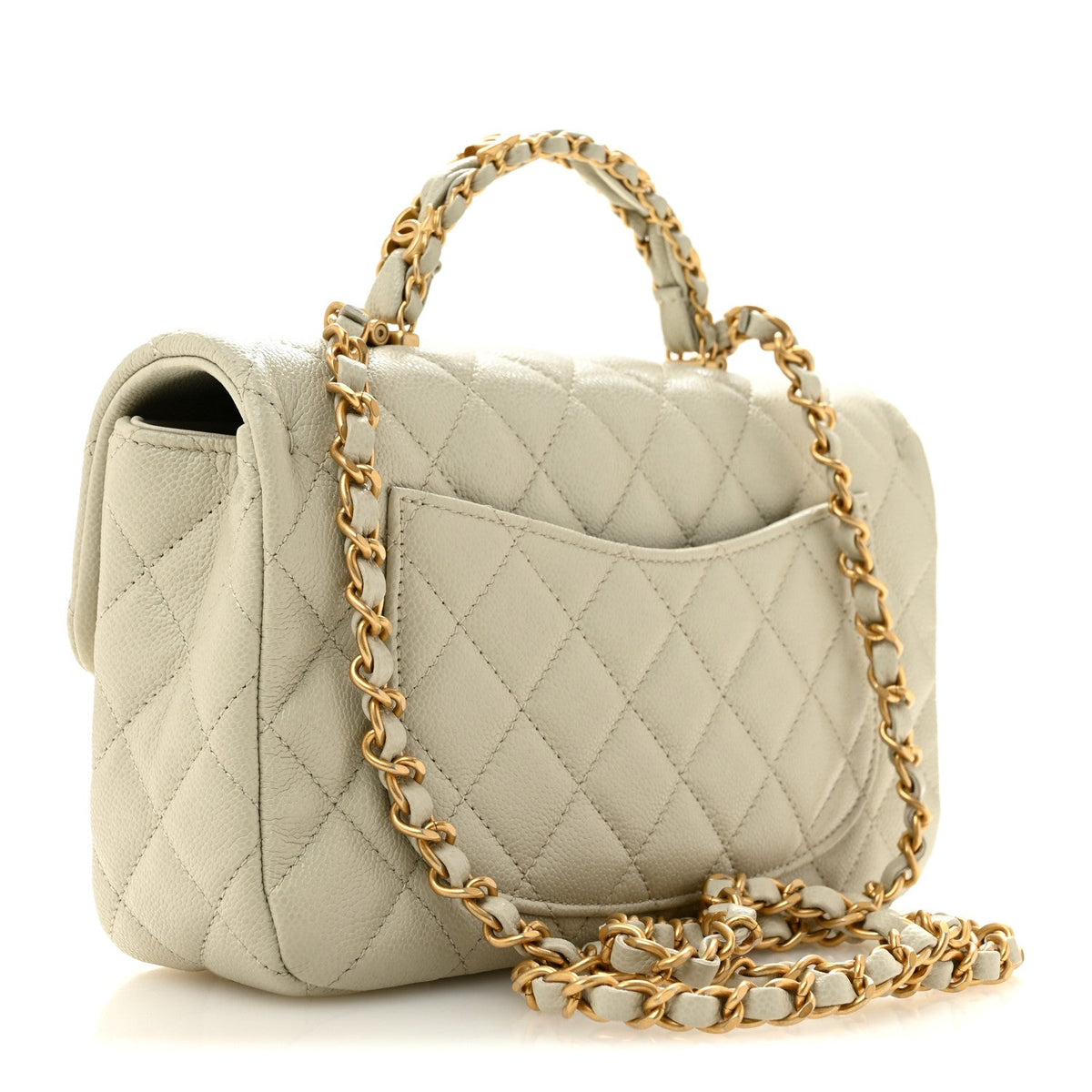Small Quilted Caviar Flap Shoulder Bag - Grey