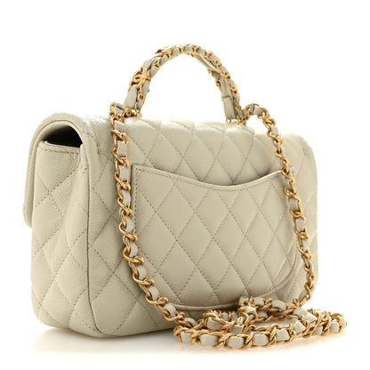 Small Quilted Caviar Flap Shoulder Bag - Grey