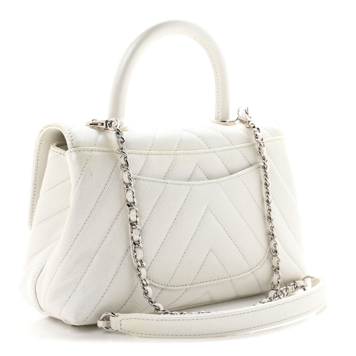Mini Quilted Caviar Flap Shoulder Bag - White