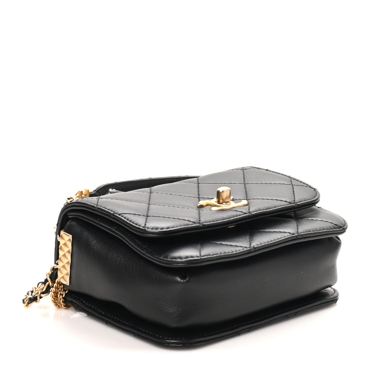 Small Quilted Lambskin Flap Shoulder Bag - Black
